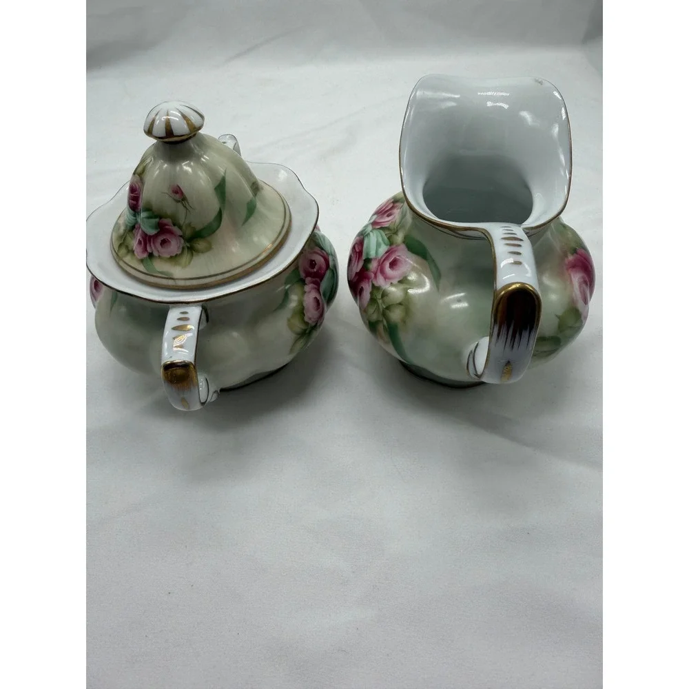 Vintage Betty Platner Hand Decorated Creamer and Sugar Bowl Set Rose-BEAUTIFUL!
